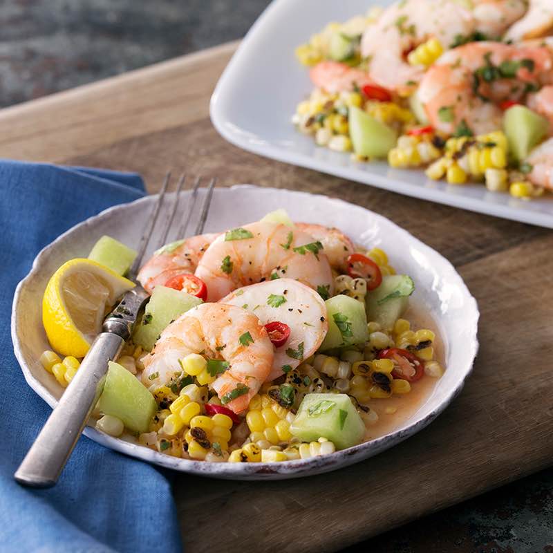 Креветки Escabeche al Rocoto (Мариновані креветки з грильованою кукурудзою та чилі)